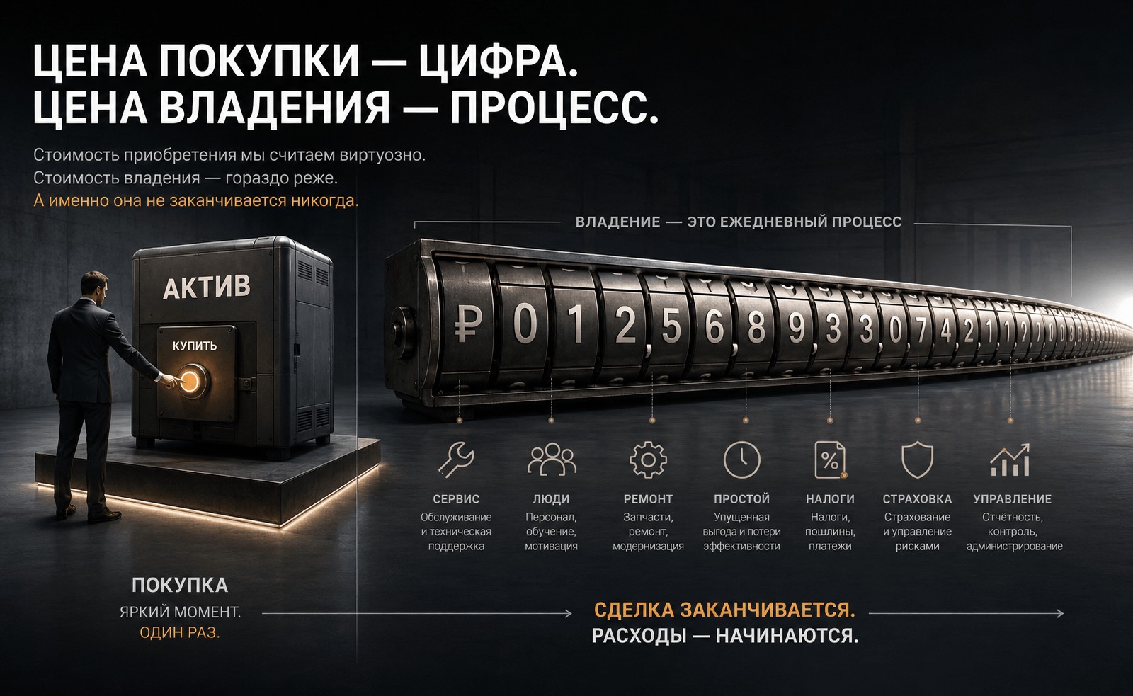 Схема: цена покупки — цифра, цена владения — процесс